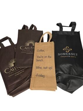 Reusable Wine Gift Bags Lot of 4 Callaway/Somerset/Burlap & Multi‑Bottle Holders
